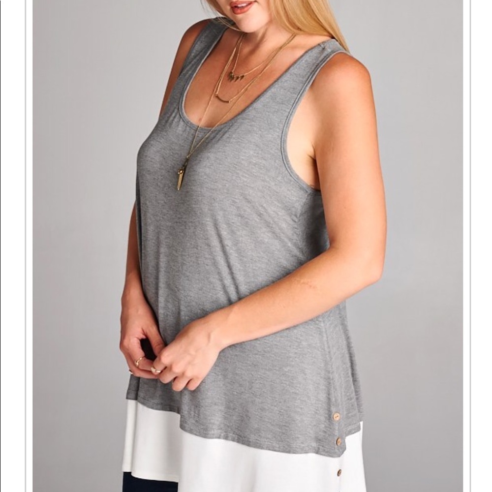 Gray White with Buttons Plus Size Tank Top - Picture 2 of 2